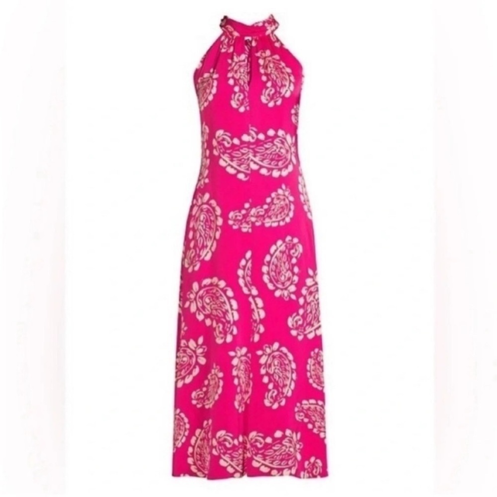 Milly Adrian Floral Paisley Halter Midi Dress Pink - Picture 2 of 8